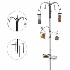 Pawhut Bird Feeding Station Kit, Wild Bird Feeder Pole with 6 Hooks, 4 Hanging Feeders for Peanuts, Seed, Fat Balls, for Garden, Outdoor, Black