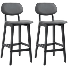 HOMCOM Bar Stools Set of 2, Contemporary Breakfast Bar Chairs, Faux Leather Upholstered Kitchen Stools with Backs and Solid Wood Legs, Dark Grey