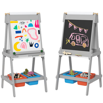 حامل الرسم AIYAPLAY للأطفال مع لفافة ورقية، حامل الرسم ذو الوجهين مع لوحة طباشير، لوحة بيضاء
