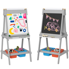 AIYAPLAY Art Easel for Kids with Paper Roll, Double Sided Painting Easel with Chalk Board, White Board