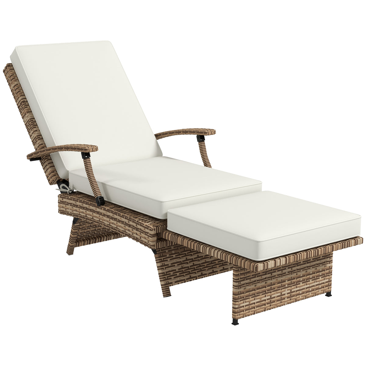 Outsunny 80√Ç¬∞ Reclining Rattan Lounger - White/Brown