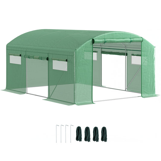 Outsunny 13 x 9.8ft Walk-In Polytunnel Greenhouse - Green