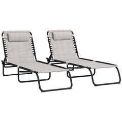 Outsunny Set of Two Folding Sun Loungers, with Four-Position Backs - Cream