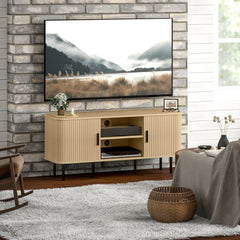 HOMCOM TV Stand Cabinet for TVs up to 55 Inches, TV Unit with Storage Shelves and Cupboard for Living Room, Oak Tone