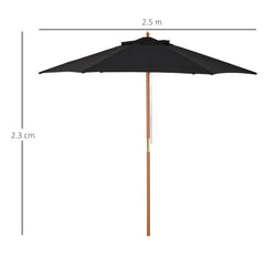 Outsunny Wooden Garden Umbrella Sun Shade with Top Vents, Bamboo Ribs and Sturdy Wood Pole, Black