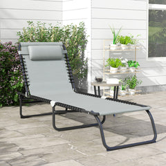 Outsunny Folding Sun Lounger, with Four-Position Back - Light Grey