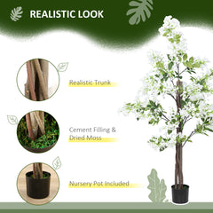 HOMCOM Artificial Plants Honeysuckle Flower in Pot Fake Plants with Curved Boots for Indoor Outdoor 15x15x150cm Set of 2 White