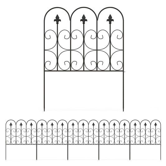 Outsunny Decorative Garden Fencing, 5PCs Outdoor Picket Fence Panels, Rustproof Metal Wire Landscape Flower Bed Border Edging Animal Barrier, Black