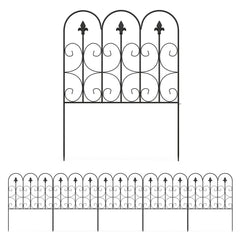 Outsunny Decorative Garden Fencing, 5PCs Outdoor Picket Fence Panels, Rustproof Metal Wire Landscape Flower Bed Border Edging Animal Barrier, Black