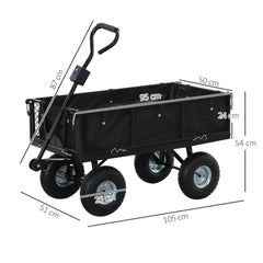 Outsunny 114L Steel Frame Garden Cart Trolley - Black