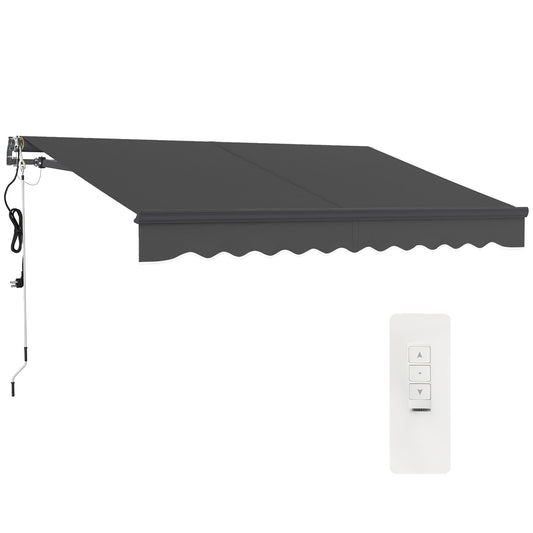 Outsunny 3 x 2.5m Electric Awning with Remote Controller, Aluminium Frame DIY Retractable Awning, UV30+ Sun Shade Canopy for Garden Patio Deck Door Window, Dark Grey