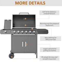 Outsunny Seven-Burner Gas BBQ Grill - Grey