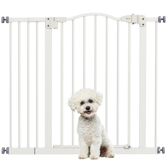 PawHut Metal 74-94cm Adjustable Pet Gate Safety Barrier w/ Auto-Close Door White