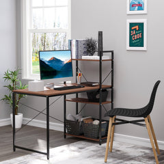 HOMCOM Computer Desk with Storage Shelves on Left or Right, Industrial Reversible Writing Desk for Home Office, Study, Easy Assembly, 120 x 64 x 121cm, Walnut and Black