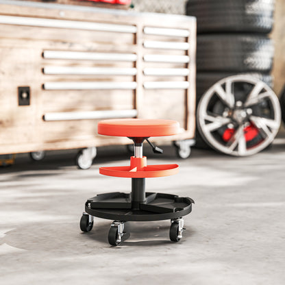HOMCOM Rolling Mechanic Stool, 135kg Capacity Workshop Stool, 360√Ç¬∞ Swivel Roller Padded Creeper Seat with Wheels, Tool Trays Storage for Garage, Shop, Auto Repair, Yellow