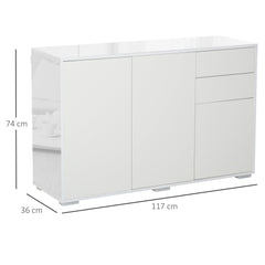 HOMCOM High Gloss Frame Sideboard, Side Cabinet, Push-Open Design with 2 Drawer for Living Room, Bedroom, White