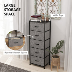 HOMCOM Fabric Chest of Drawers, Storage Drawers, Industrial Bedroom Dresser with 5 Fabric Drawers, Steel Frame and Wooden Top for Nursery, Living Room, Hallway, Dark Grey