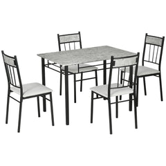 HOMCOM Five-Piece Marble Effect Dining Table Set - Grey/Black