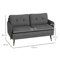 HOMCOM Modern Two Seater Sofa, Button Tufted Loveseat with Cushions and Steel Legs for Living Room, Guest Room, Dark Grey