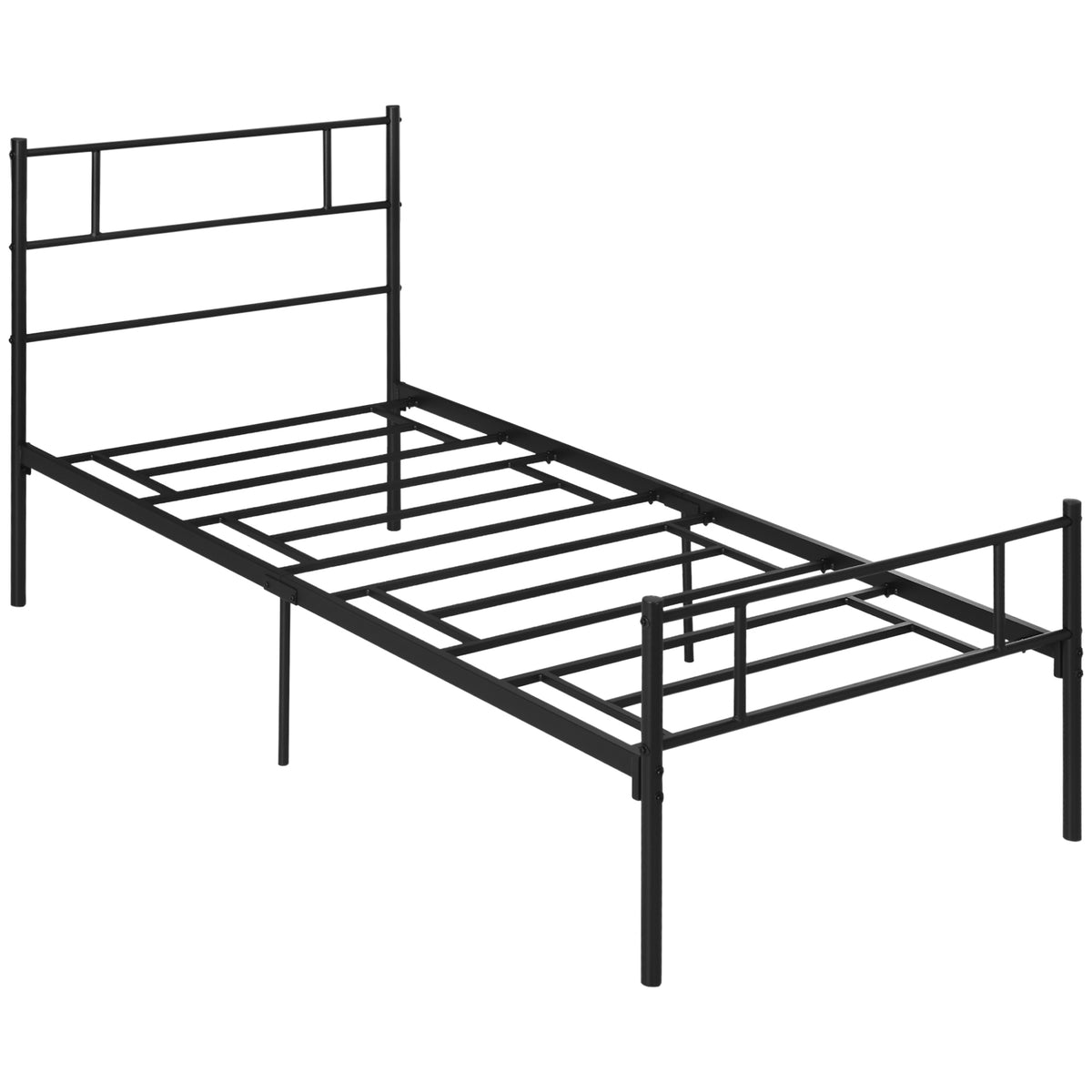 HOMCOM Single Metal Bed Frame Solid Bedstead Base with Headboard and Footboard, Metal Slat Support and Underbed Storage Space, Bedroom Furniture, Black