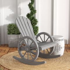 Outsunny Wooden Adirondack Rocking Chair Reclining Armchair Outdoor Garden Furniture Patio Porch Rocker - Grey