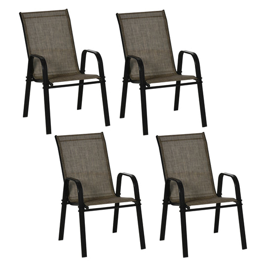 Outsunny Set of Four Stackable Mesh Seat Chairs - Mixed Brown