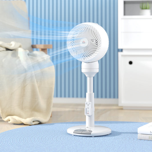 HOMCOM 9'' Air Circulator Fan 3 Speed 3 Mode, 70√Ç¬∞ Oscillation 90√Ç¬∞ Vertical Tilt, Height Adjustable, Remote Controller, for Living Room, Bedroom, Office, White