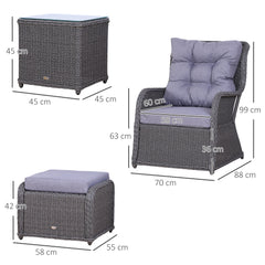 Outsunny 5PCS Deluxe Garden Rattan Furniture Sofa Chair & Stool Table Set Patio Wicker Weave Furniture Set Aluminium Frame Fully-assembly - Grey