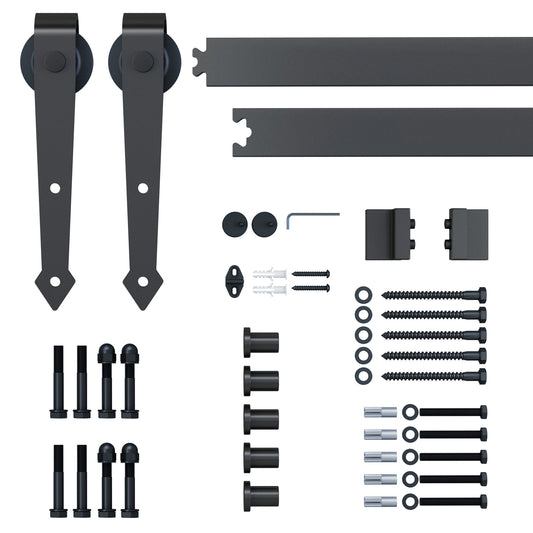 HOMCOM 6.6FT Carbon Steel Sliding Door Kits Barn Hardware Closet Set Antique Style Track System For Single Wooden Door