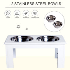 PawHut Raised Dog Feeding Bowls with Stand, Stainless Steel for Medium Dog, 58L x 31W x 25H cm - White