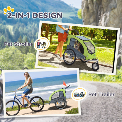 PawHut Dog Bike Trailer Pet Stroller Cart Carrier for Bicycle 360√Ç¬∞ Rotatable with Reflectors 3 Wheels Hitch Coupler Push/ Pull/ Brake Water Resistant Green