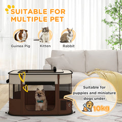 PawHut Foldable Dog Pen with Storage Bag for Indoor/Outdoor Use, Portable Pet playpen, with Ground Stakes - Brown