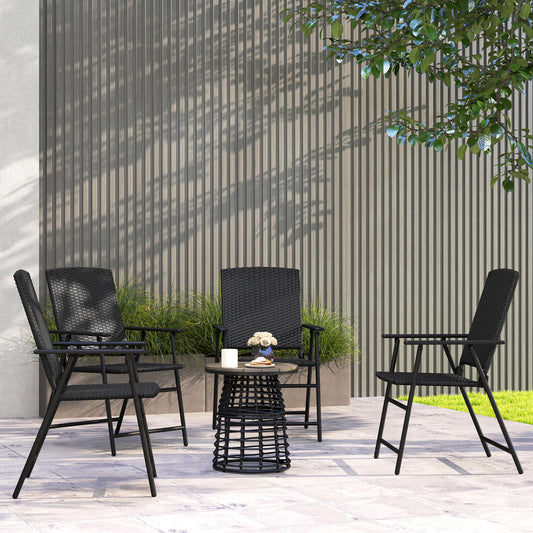 Outsunny Set of Four Folding Rattan Seat Chairs - Black