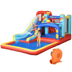 Outsunny 4 in 1 Bouncy Castle, with Slide, Pool, Trampoline, Climbing Wall, Blower - Multicoloured