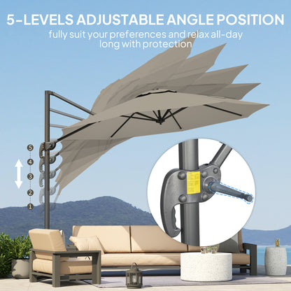 Outsunny 3 x 3(m) Cantilever Parasol with Cross Base, Garden Umbrella with 360√Ç¬∞ Rotation, Crank Handle and Tilt for Outdoor, Light Grey