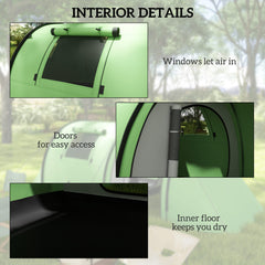 Outsunny Four Man Duo Room Tunnel Tent, with Accessories - Green