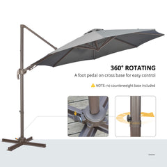 Outsunny 3(m) Cantilever Parasol 360√Ç¬∞ Rotation Roma Umbrella Hanging Sun Shade with Aluminium Frame, Tilt Crank, 8 Ribs and Cross Base, Dark Grey