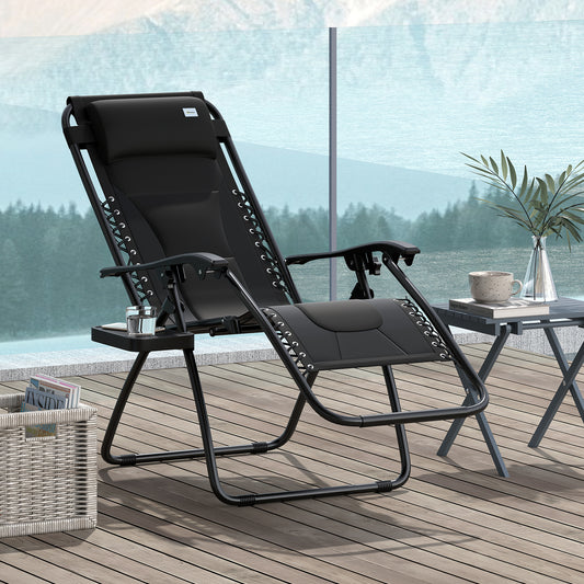 Outsunny Zero Gravity Lounger Chair, Folding Reclining Patio Chair with Padded Seat, Cup Holder, Soft Cushion and Headrest for Poolside, Camping, Black