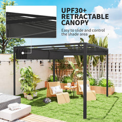 Outsunny 3 x 3m Aluminium Pergola, with Retractable Roof and Wall - Dark Grey