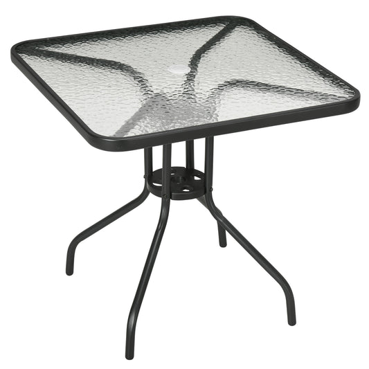 Outsunny Square Garden Dining Table with Tempered Glass Top & Umbrella Hole, 76 x 76 cm