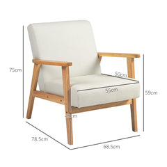 HOMCOM Fabric Accent Chair for Living Room, Arm Chair with Rubber Wood Frame and Padded Cushion, Cream White