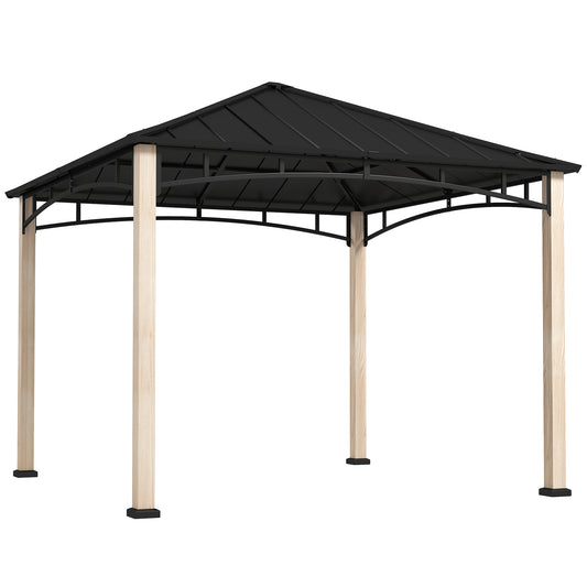 Outsunny 3 x 3 m Decorative Metal Gazebo - Black/Wood-Effect