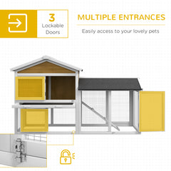 PawHut Wooden Rabbit Hutch Outdoor, Double Tier with Water-Resistant Roof, Ramp 147 x 54 x 84 cm, Yellow