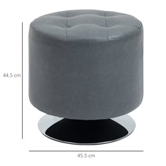 HOMCOM 360√Ç¬∞ Swivel Foot Stool Round PU Ottoman with Thick Sponge Padding and Solid Steel Base, Grey