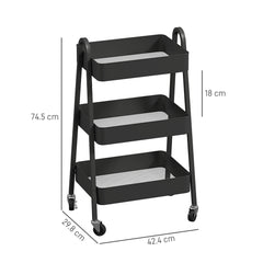 HOMCOM 3-Tier Storage Trolley on Wheels - Black