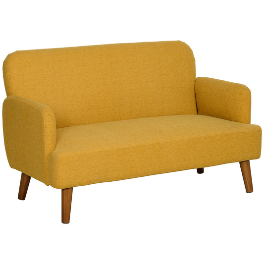 HOMCOM Velvet Feel Fabric 2 Seater Sofa, Small Sofa Loveseat with 21cm Thick Padding and Wood Legs, Yellow