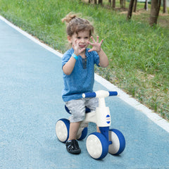 AIYAPLAY Balance Bike for Ages 18-36 Months, with Anti-Slip Handlebars, Four Wheels, No Pedal - Blue