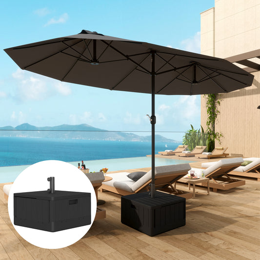 Outsunny Garden Parasol Base Outdoor Umbrella Stand with Wheels Handles, Garden Umbrella Base, Filled Up to 80kg with Stand or 50kg with Water for Deck Poolside, Black