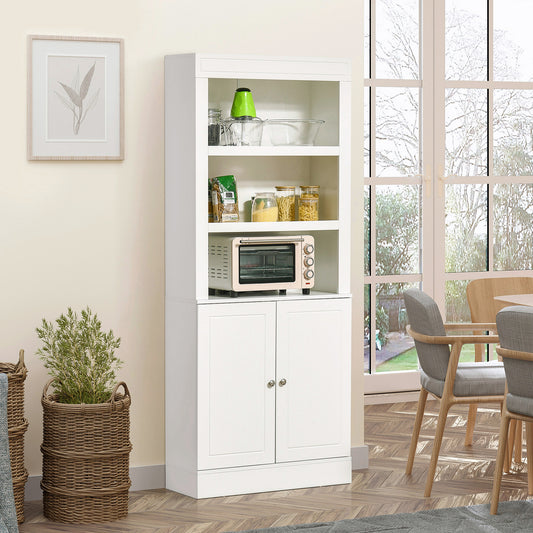 HOMCOM Kitchen Cupboard with 6-tier Shelving, Freestanding Storage Cabinet, Pantry Cupboard with 3 Open Compartments and Double-door Cabinet with Adjustable Shelves, White