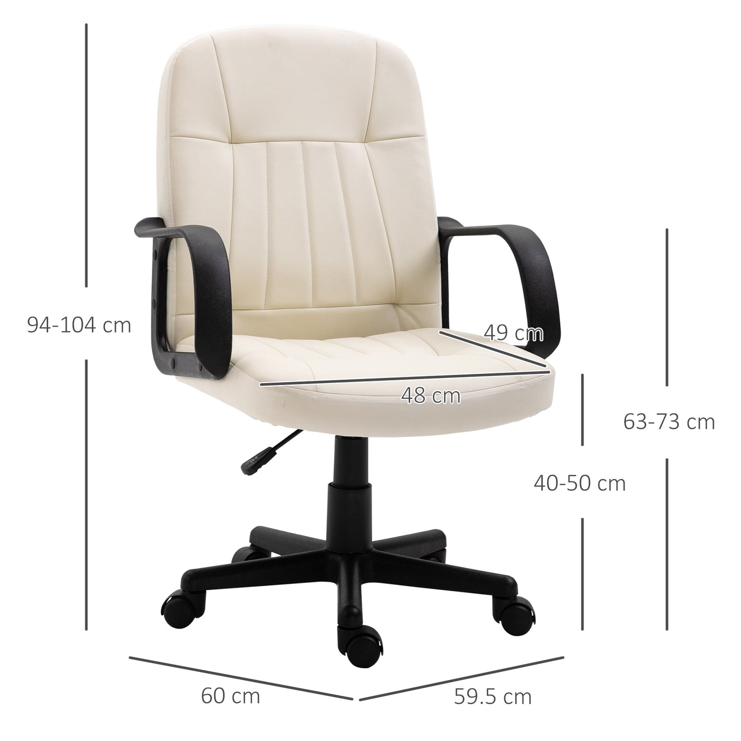 Home Essentials Swivel Executive Office Chair Home Mid Back PU Leather Computer Desk Chair for Adults with Arm, Wheels, Cream